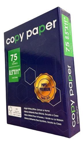 Papel Carta Resma Copy Paper Multifuncion 500 Hj 75gr Blanco
