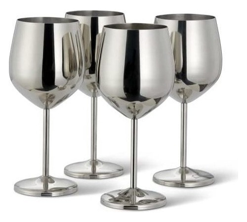 Lavatrum 4 Elegantes Copas De Vino De Acero Plateado Con Caj