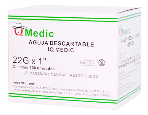 Aguja Descartable Iq Medic 22 G X 1  Caja X100 Und