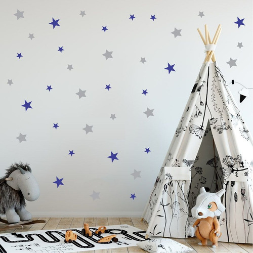 Adesivo Decorativo Quarto Bebê Estrelas Meninos Azul E Cinza