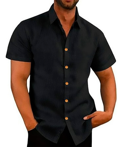 Camisas Manga Corta De Lino Para Hombre ,cuello Camisero