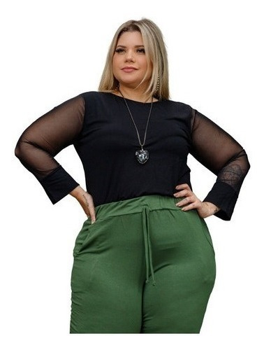 Blusa Manga Longa Tule Plus Size Mazal