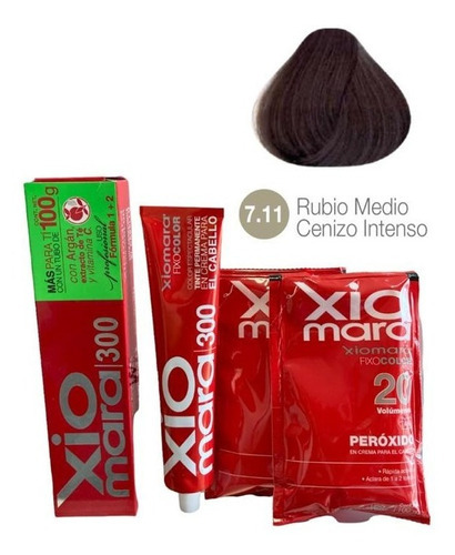 Tinte Para Cabello Xiomara 300 + 2 Peróxidos. Matizador Tono 7.11 rubio medio cenizo intenso