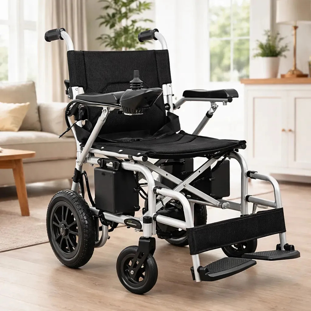 Silla De Ruedas Eléctrica Ligera Acero Gris Abatible Plegable Estructura Metálica Reforzada