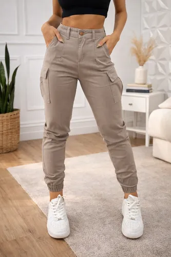 Calça Cargo Jogger Jeans Feminina Cintura Alta Com Lycra