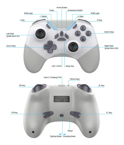Controlador De Juegos Bluetooth Hd-7200 Para Nintendo Switch Color Blanco
