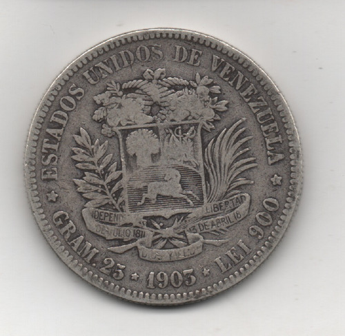 Moneda De 5 Bs  Fuerte  Plata 1903