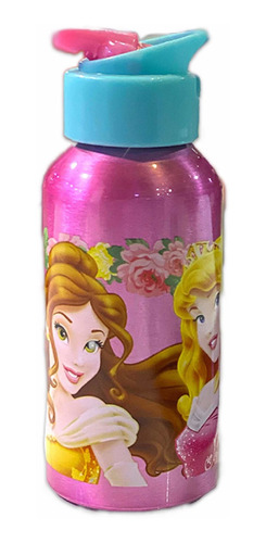 Botella De Aluminio C/pitillo 400 Ml Princesas Disney