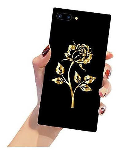 Hdtst Square Edge iPhone 7 Plus Case, Gold Rose iPhone 8 Plu