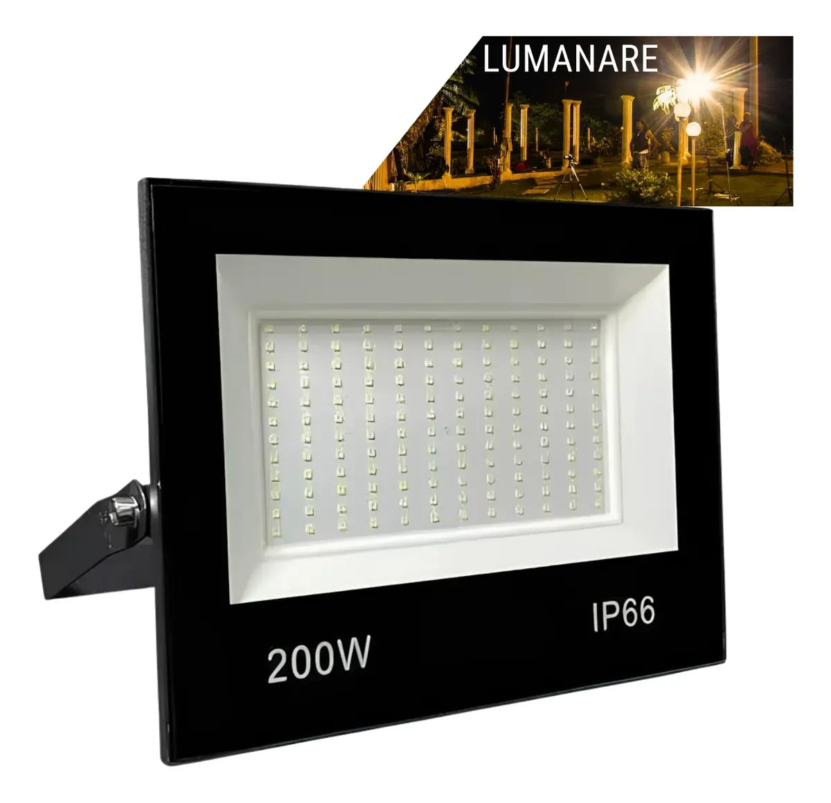 Refletor Led Holofote Grande 200w Luz Branco-quente 3000k Resistente A Chuva Econômico Fácil De Instalar Carcaça Preta Ip66 Jardim Fachada Quintal