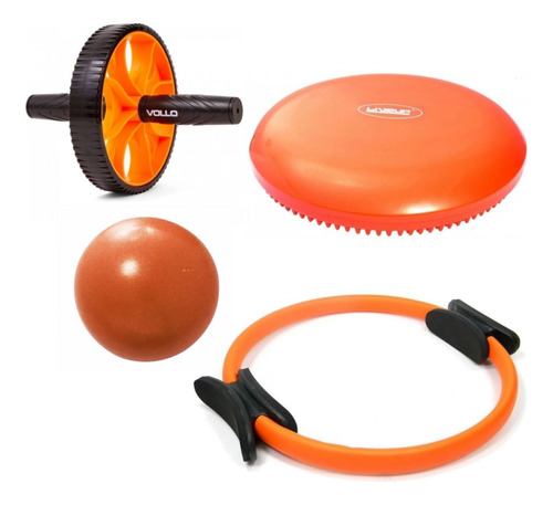 Kit Roda Exercícios + Arco Flexível + Disco Equilíbrio +oveb