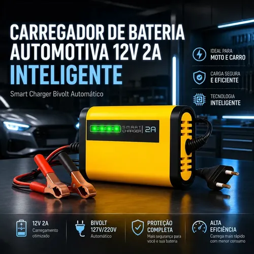 Carregador De Bateria Earman Automotivo Inteligente Bivolt 12v 2a Para Carro E Moto