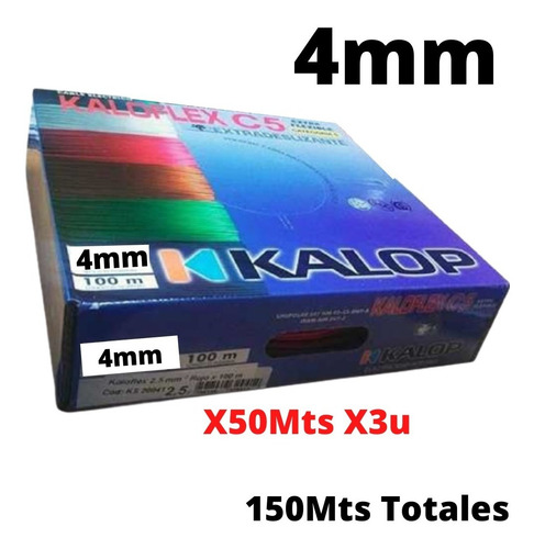 Imagen 2 de 5 de Cable Unipolar 4mm Kalop X 50mts Pack X 3 Colores A Elección