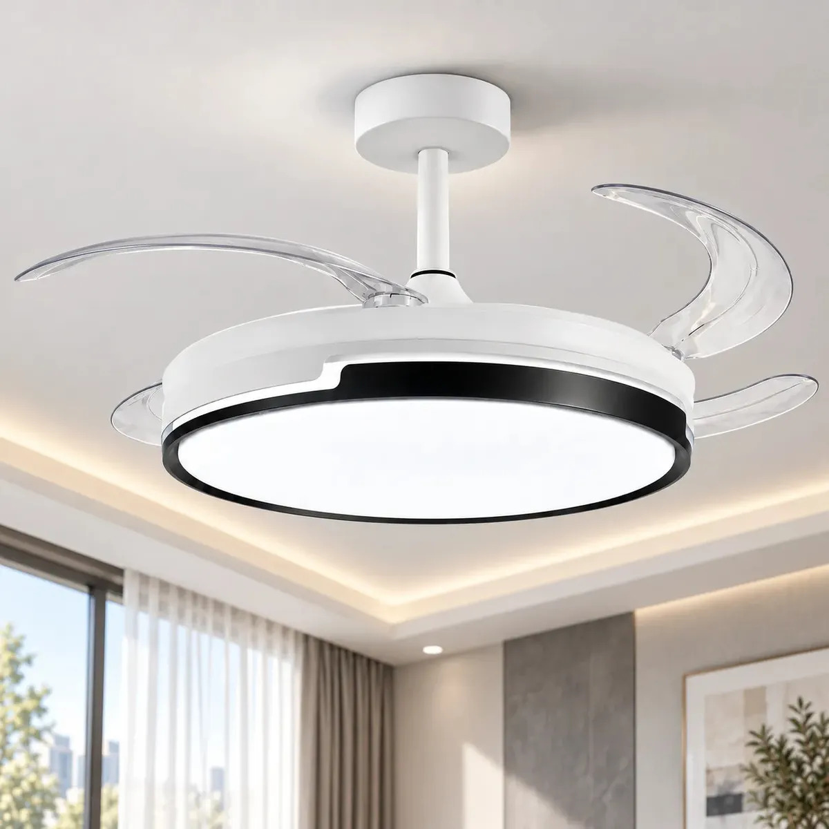Ventilador De Techo Retráctil Ambi O 4 Aspas LED 3 Tonos Control Remoto