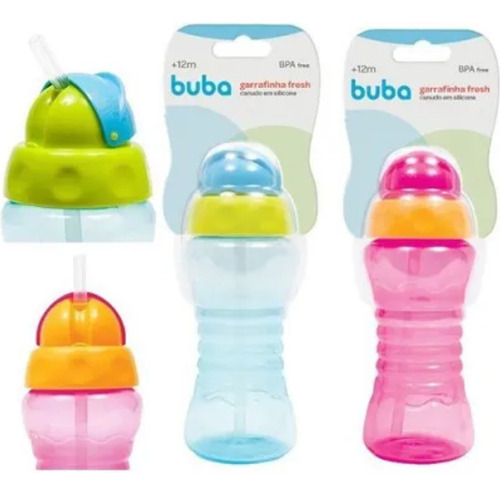 Garrafinha Buba Fresh 300ml Com Canudo Silicone Bpa Free