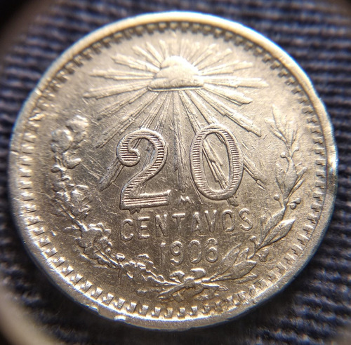 Moneda 20 Centavos Resplandor 1906, Plata Ley .800