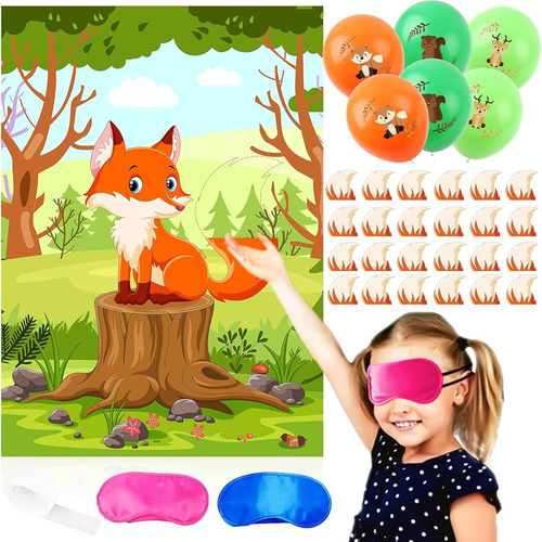 Pin The Tail On The Fox Party Game -fox Woodland Animal Part