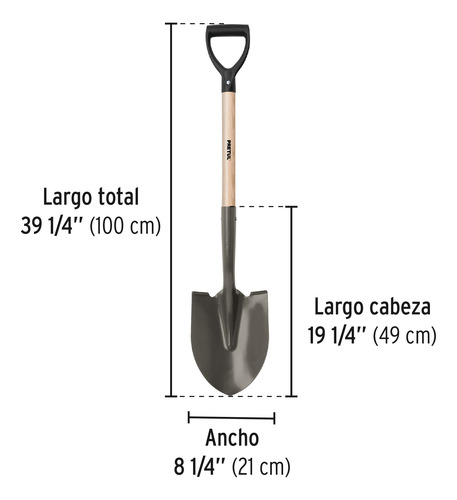 Pala Redonda, Puño D , Mango 28-1/2 , Pretul. 22502 Negro