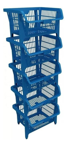 Cesto Expositor Prático De Plástico Azul Kit 5 Peças Presto