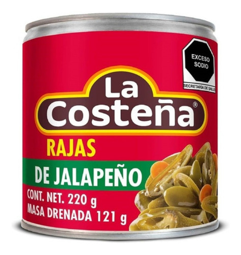 Chiles Jalapeños Rajas La Costeña En Escabeche 6 Pzas -380gr