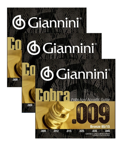 Kit 3 Encordoamento Para Violao Giannini Bronze 85/15 009