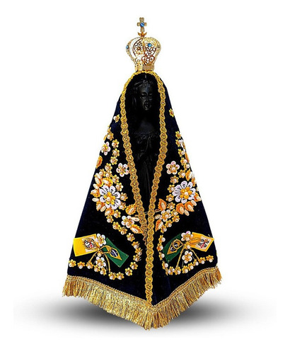 Nossa Senhora Da Aparecida Em Resina Com Manto E Coroa 30cm Cor Preta