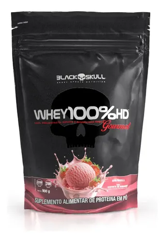 Whey 100%hd Gourmet 900g Refil Black Skull Sabor Morango