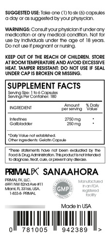 Primal Fx - Intestines - 180 Cápsulas - Dr Ludwig Johnson Sin Sabor