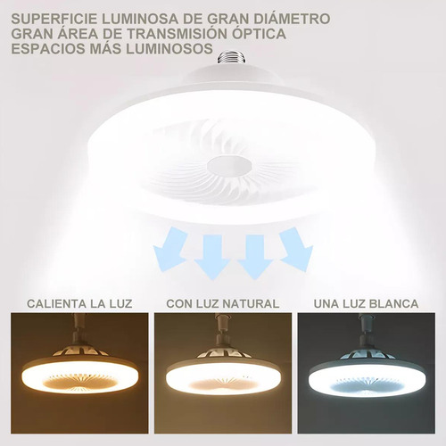Ventilador De Techo Con Luz Lámpara 3 Colores Cm-top Aspas Plástico 3 Velocidades Del Viento Control Remoto Diámetro 26 Cm Estructura Blanco