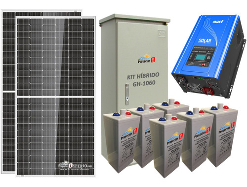 Imagen 1 de 10 de Gh-1090 Kit Planta Solar Panel Inversor Híbrido Baterías Gel