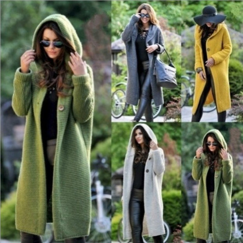 A Abrigo De Capucha De Punto Invierno Largo De Mujer