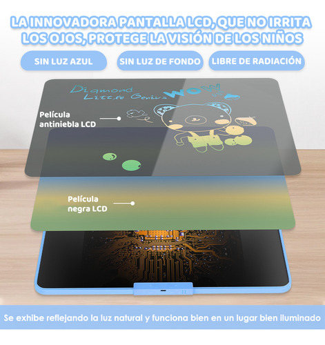 16 Pizarra Mágica Lcd Niño Tablet Dibujo Bolígrafo Magnético Color Azul