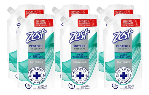 Zest Jabon Liquido Manos Antibacterial  De 450 Ml. 6 Pack **