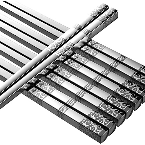 Metal Chopsticks Reusable 5 Pairs Stainless Steel Chops...