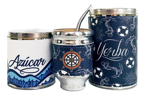 Imagen 2 de 4 de Juego De Mate Bandeja Desayuno Latas Mate Marinero