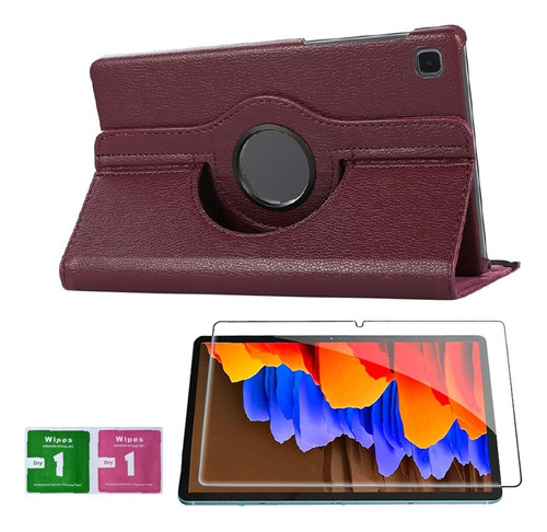 Combo Funda De Samsung Tab A8 X200 Giratoria Morado + Mica