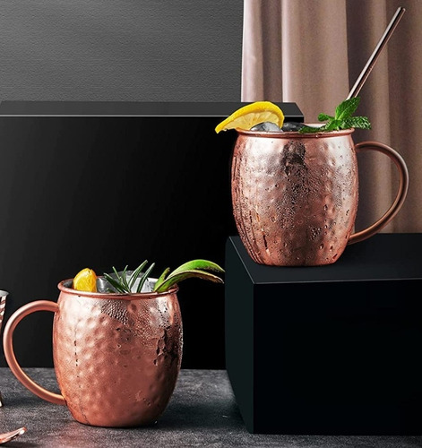 Imagen 3 de 4 de 2 Vasos De Cobre + 2 Bombilla De Cobre Artesanía Chilena
