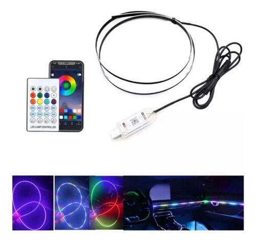 Hilo Led Tablero Luz Rgb Arcoiris Usb +bluetooth Control