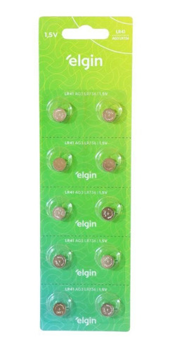 10 Baterias Pilhas Alcalina Lr41 1,5v Blister Cartela Elgin