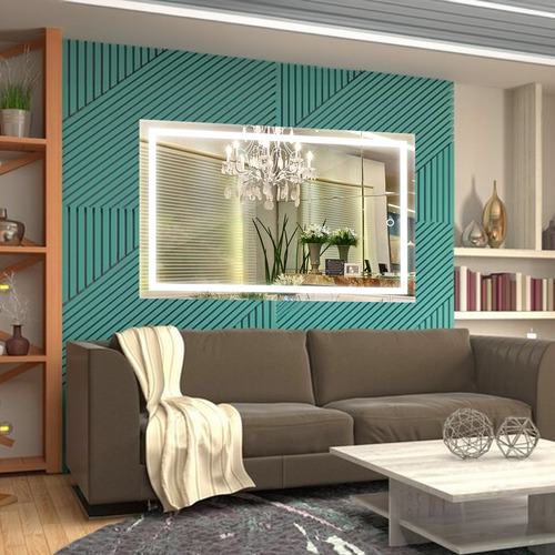 Espelho Retangular Grande Com Led Jateado 100x110 Cm