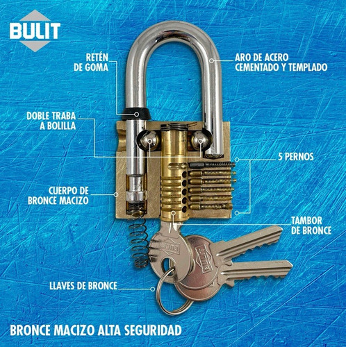 Candado Reforzado Bulit Bronce Macizo Doble Traba 40mm