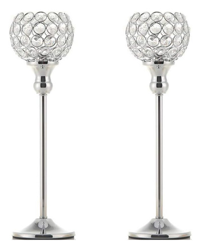 2 Candelabros De Cristal Para Centro De Mesa De Boda Color Plateado