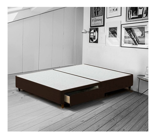 Base Aiden  King Size   Suede Chocolate  Muebles Mueble Box