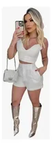 Comprar Conjunto Feminino Cropped Short Alfaiataria Moda Blogueira