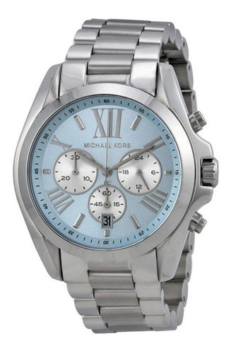 Reloj Michael Kors Mk6099 Bradshaw para mujer, 43 mm, correa de color plateado, color de fondo azul