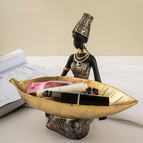 Estatua De Mujer Africana Con Bandeja De Almacenamiento,