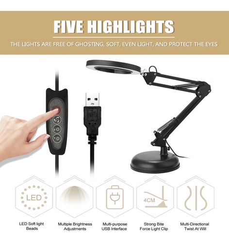 Lupa Usb 5x Lupa De Escritorio De La Lámpara De Lupa Led De
