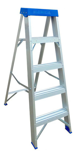 Escalera Tijera Ascenso De 4 Pasos De Aluminio Multifunción Color Plateado