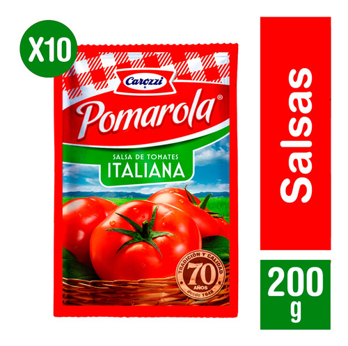Pomarola Pack 10 Und - Salsa De Tomate Italiana - 200 Grs