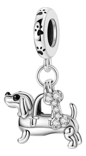 Charms Dije Perro Salchicha Compatible Con Pulsera Plateado